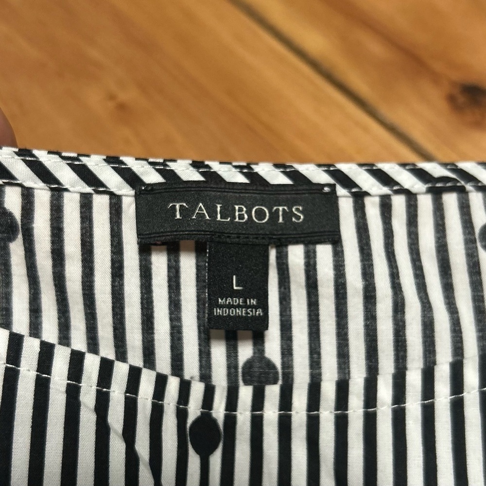 Talbots Black and White Striped Women's Blouse size L - Picture 7 of 12